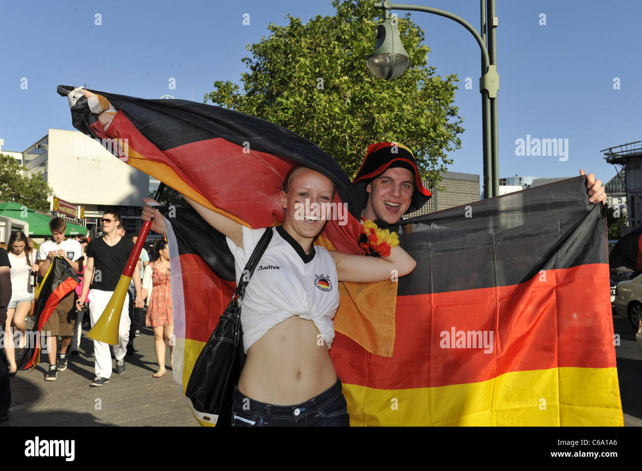German fans celebrating the victory over England after the Soccer Cup game Germany vs England (WM-Fussballspiel Deutschland vs. Stock Photo