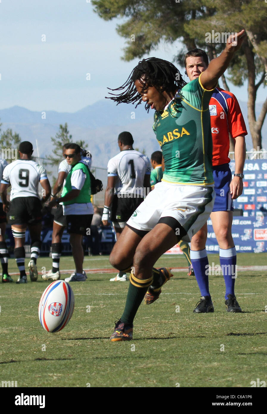 Cecil Afrika of South Africa at a public appearance for The 2011 USA Sevens Rugby Tournament and Fan Festival - Day 2, Sam Boyd Stadium, Las Vegas, NV February 13, 2011. Photo By: James Atoa/Everett Collection Stock Photo