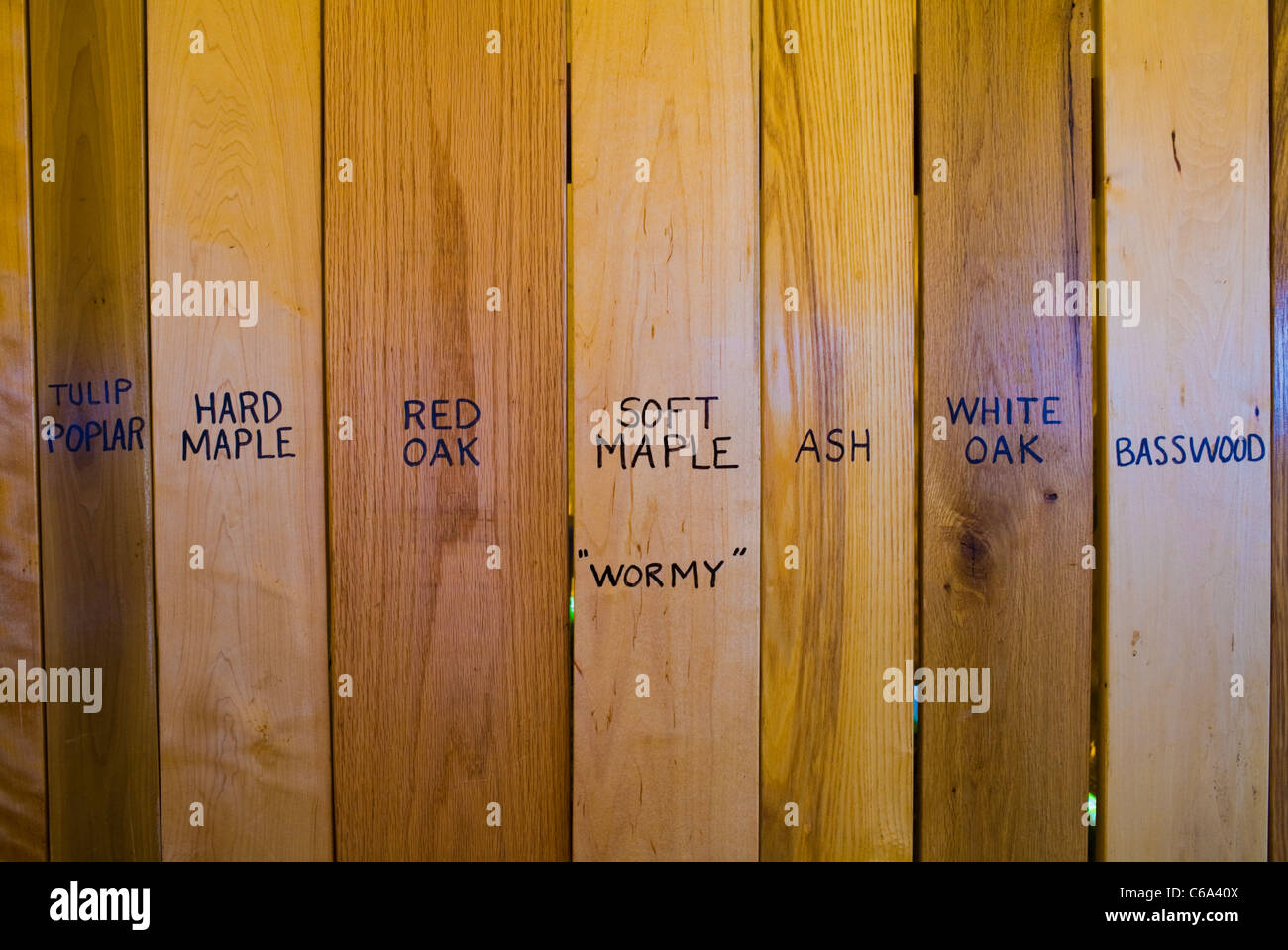 Wood display at Woodsmen's Field Days, Boonville, Adirondacks, New York State Stock Photo