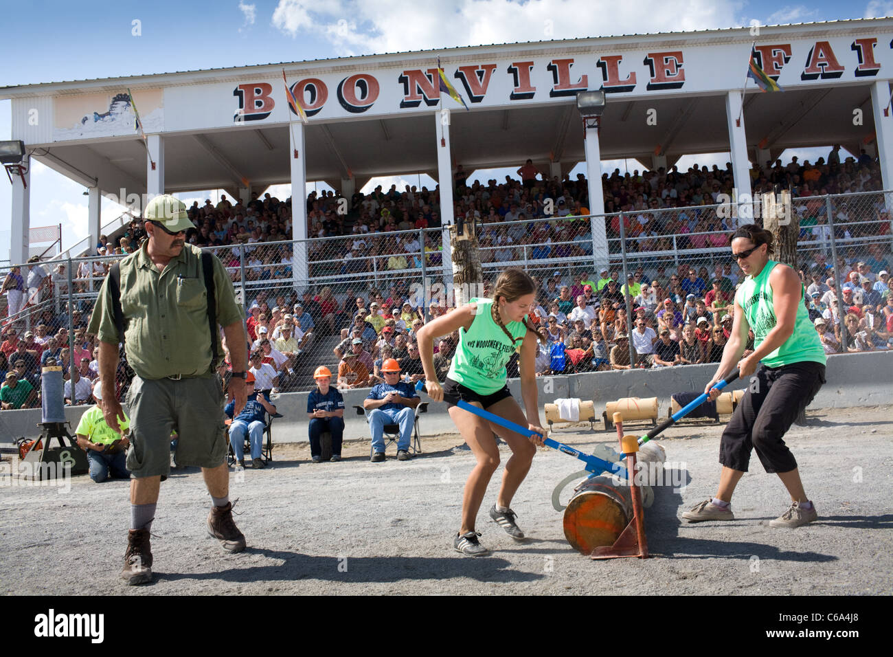 Lumberjill logrolling contest, Woodsmen's Field Days, Boonville