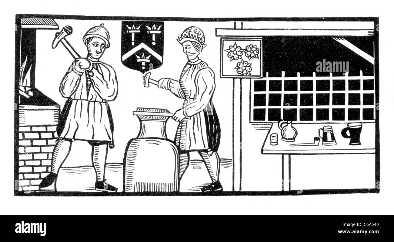 17th Century Blacksmith's from a Ballad in the Roxburgh Collection; Black and White Illustration Stock Photo