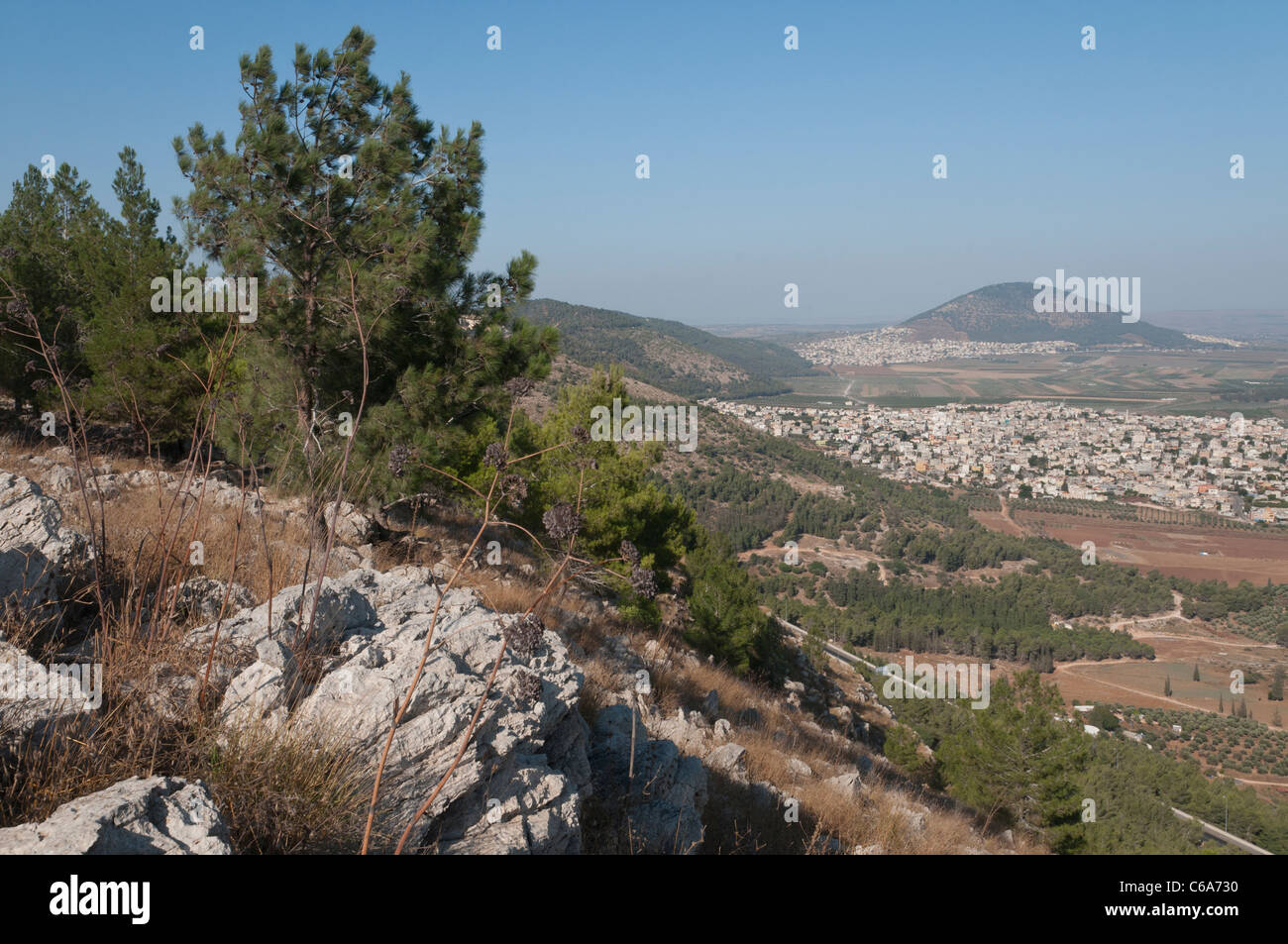 Mount Precipice with view towards Mount Tabor. Nazareth. Israel Stock Photo