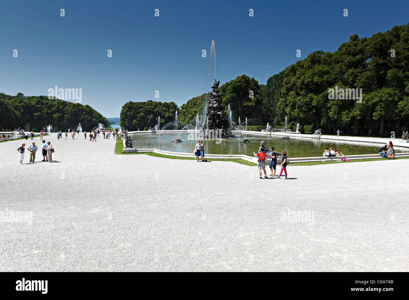 Fama Fountain with view to the Chiemsee, Herreninsel Upper Bavaria Germany Stock Photo