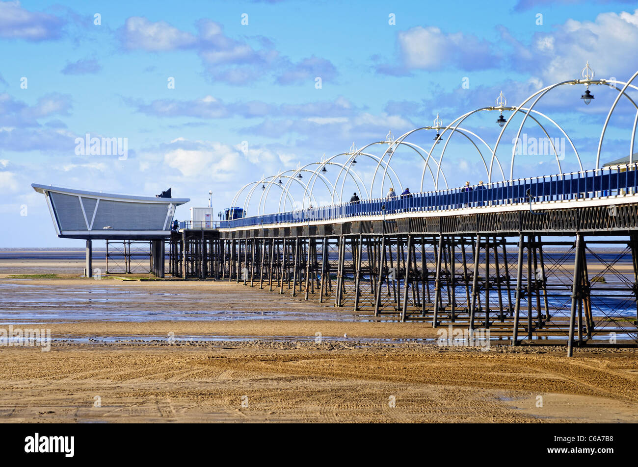 Renovated English seaside Pier: Southport beach, Merseyside, England Stock Photo