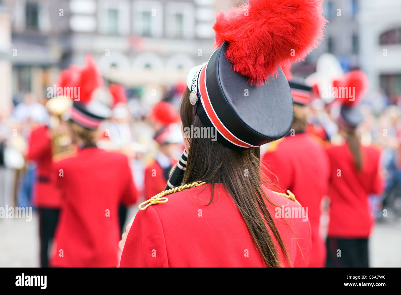 wind band in red uniform. Stock Photo