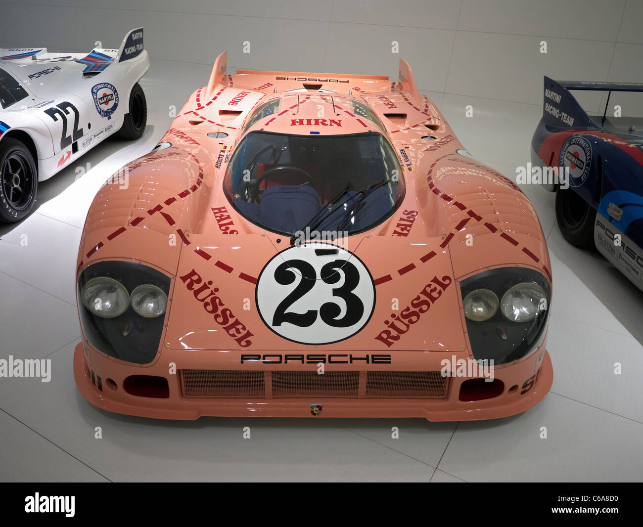 Porsche 917 'The Pig' race car on display at Porsche Museum in Stuttgart Germany Stock Photo