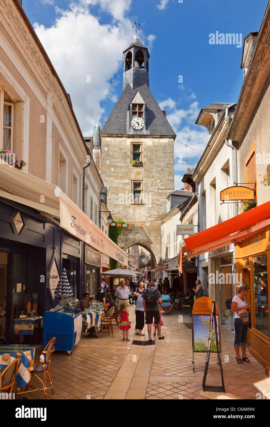 Amboise town in Loire and Tour de l'Horloge clock town, Indre et Loire, Loire Valley, France, Europe in summer Stock Photo