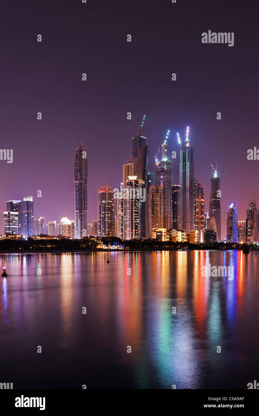 Spectacular skyline at night, Dubai Marina, Dubai, United Arab Emirates, Middle East Stock Photo