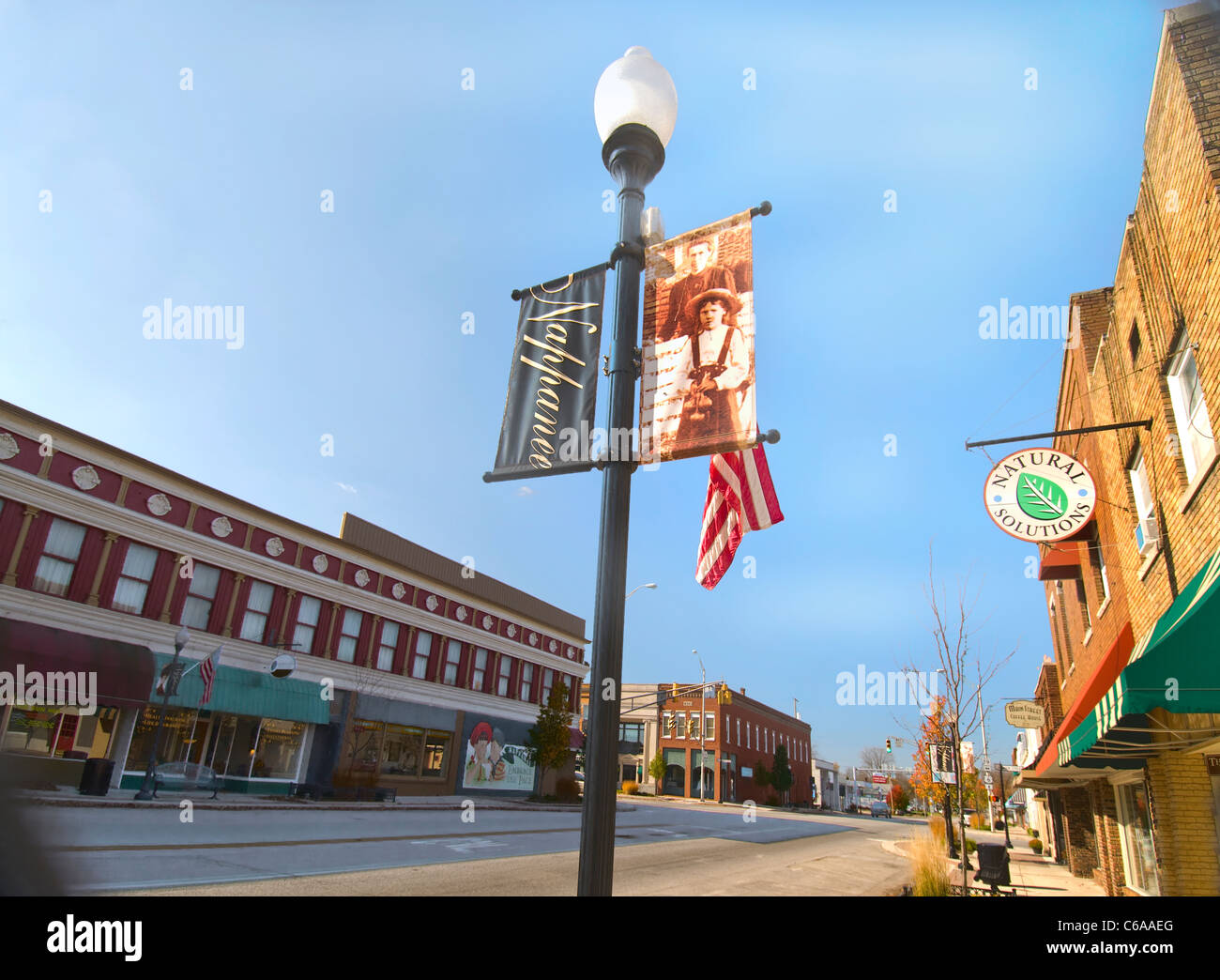 Shops on Market Street in downtown Nappanee in the heart of Amishland