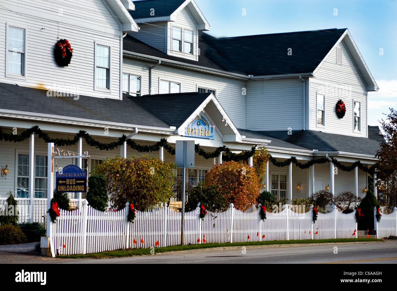 The famous Blue Gate Restaurant and Bakery, popular for its Amish food, in Shipshewana, Indiana. Stock Photo