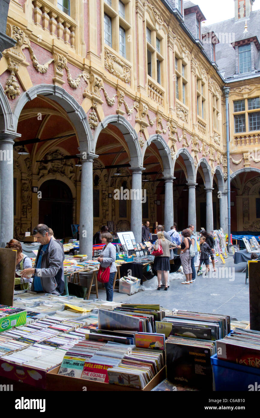 A market held in Vieille Bourse, city of Lille, Nord-Pas de Calais, France Stock Photo