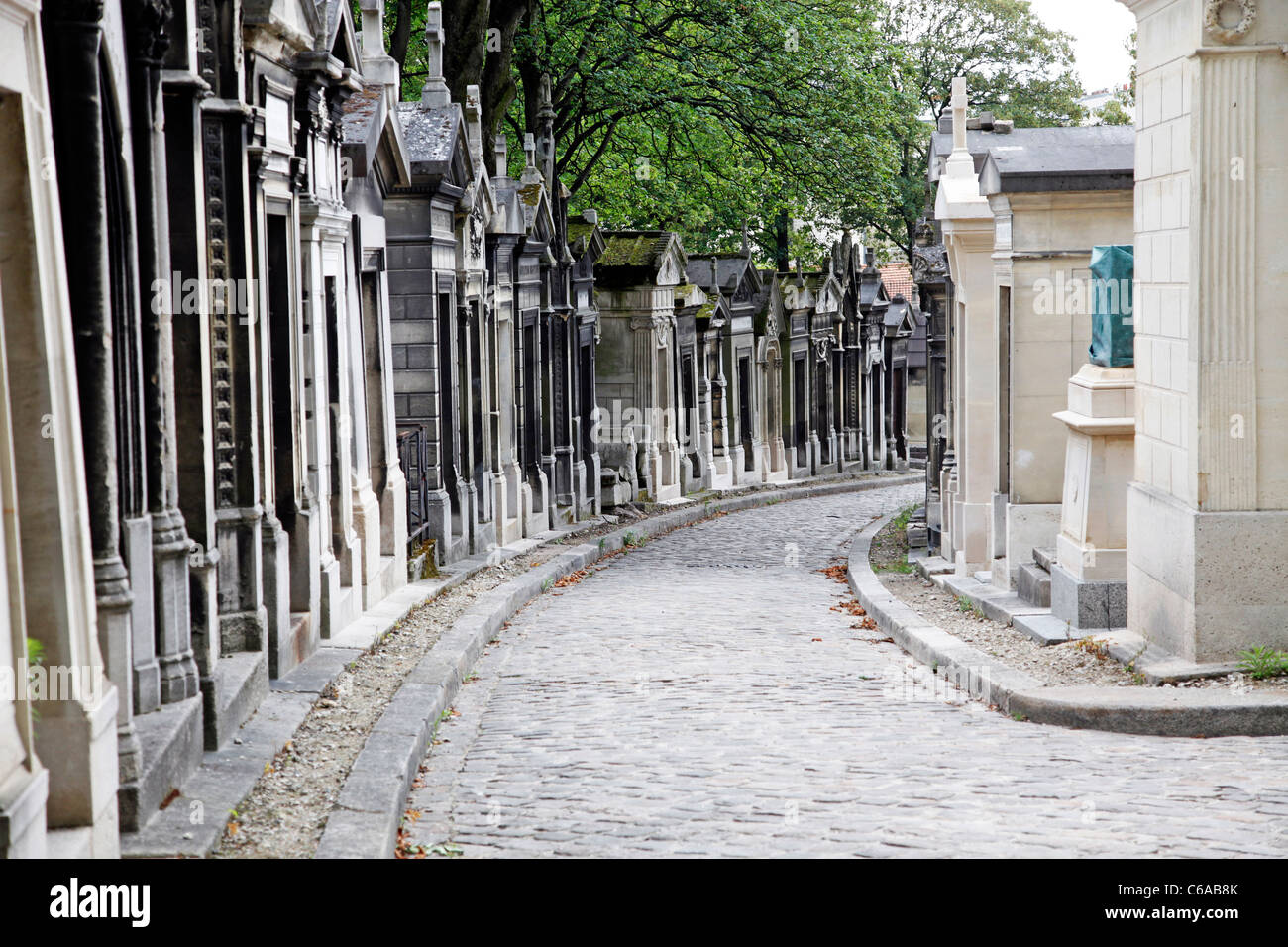 Mausoleums and graves in the graveyard at the Pere Lachaise cemetery in Paris, France Stock Photo