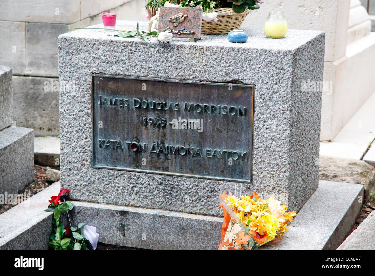 Grave of Jim Morrison of the Doors at Pere Lachaise cemetery in Paris, France Stock Photo