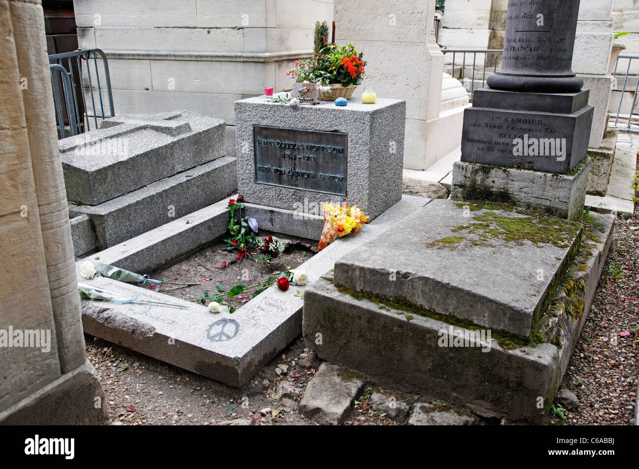 Grave of Jim Morrison of the Doors at Pere Lachaise cemetery in Paris, France Stock Photo