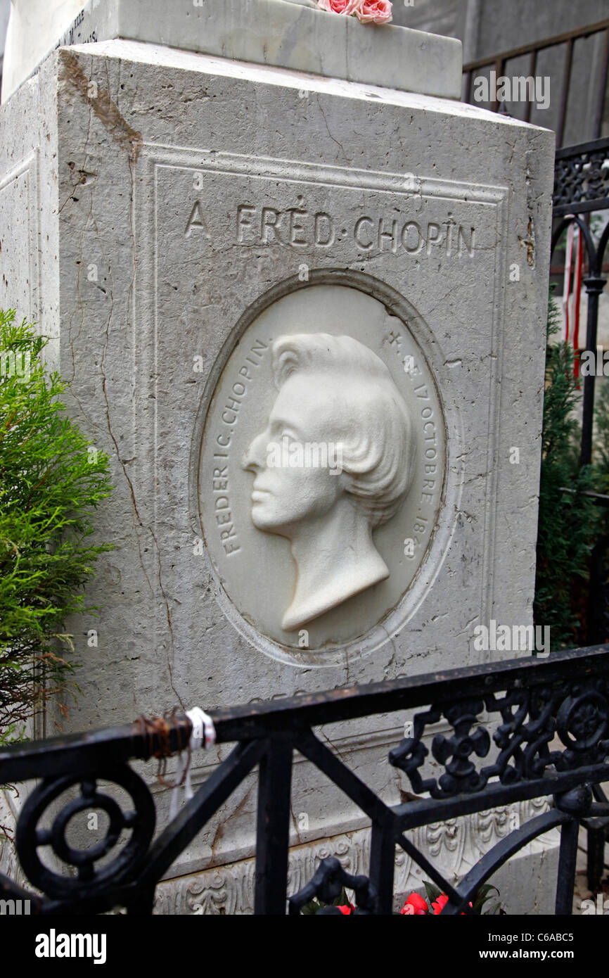 Grave of Polish composer Frederic Chopin at Pere Lachaise cemetery in Paris, France Stock Photo