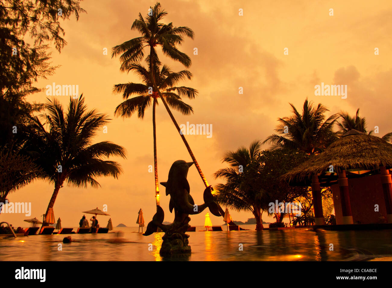 Tropicana Resort & Spa, pool at sunset, Ko Chang, Thailand, Stock Photo
