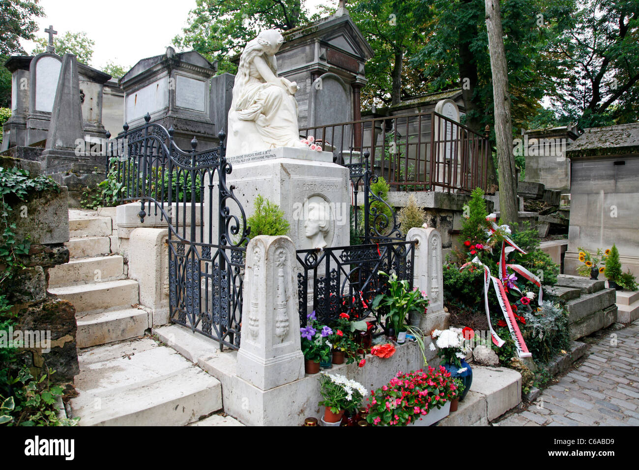 Grave of Polish composer Frederic Chopin at Pere Lachaise cemetery in Paris, France Stock Photo