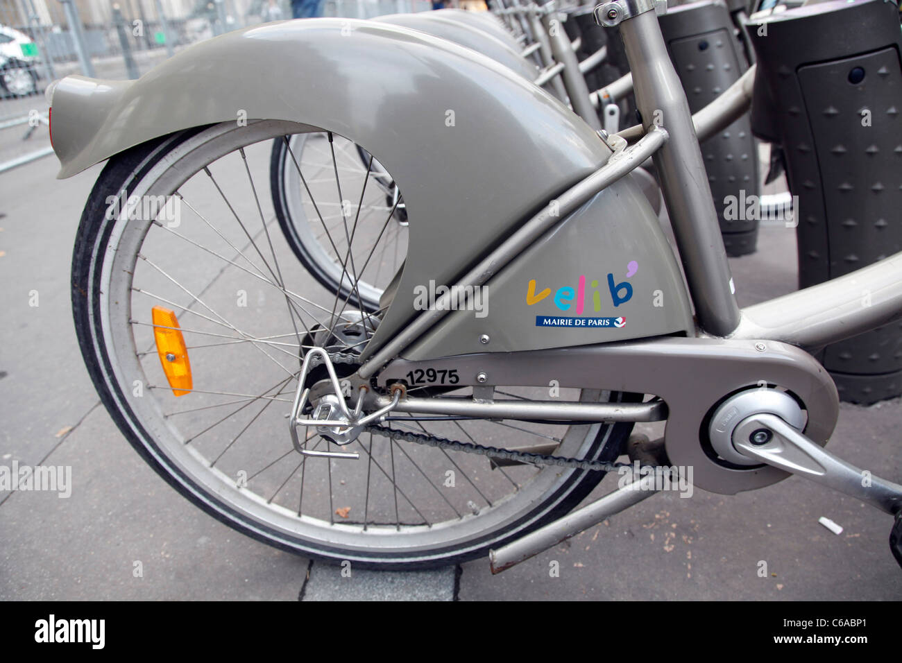 Velib city bicycle hire bicycles, the French version of the Boris Bike, in Paris, France Stock