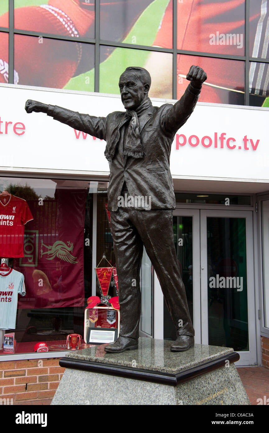 The statue of " Bill Shankley " the legendary Liverpool football club manager, outside the club