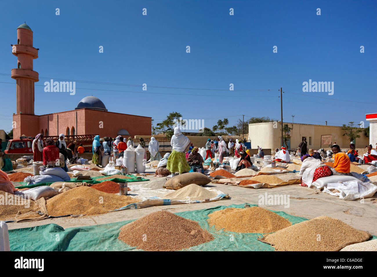 Grain market in Dekamhare, Eritrea, Africa Stock Photo