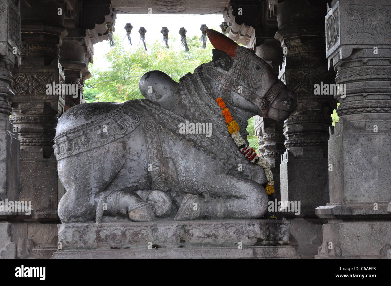 Stone statue of Nandi Stock Photo