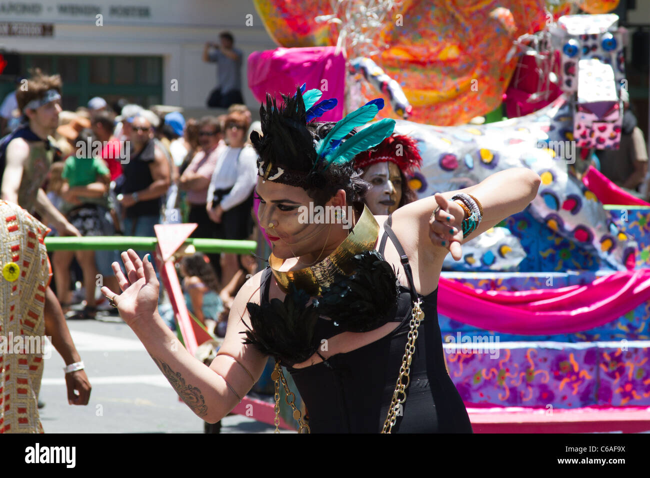 Participant in Solstice Parade in "Santa Barbara", California Stock