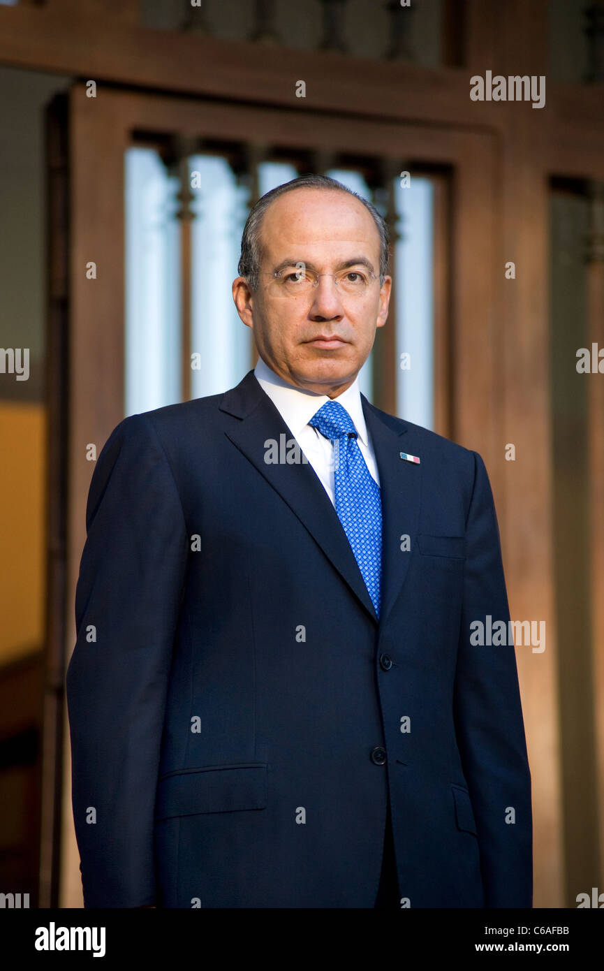 President Felipe Calderon at Los Pinos awaiting arrival of guest Stock Photo