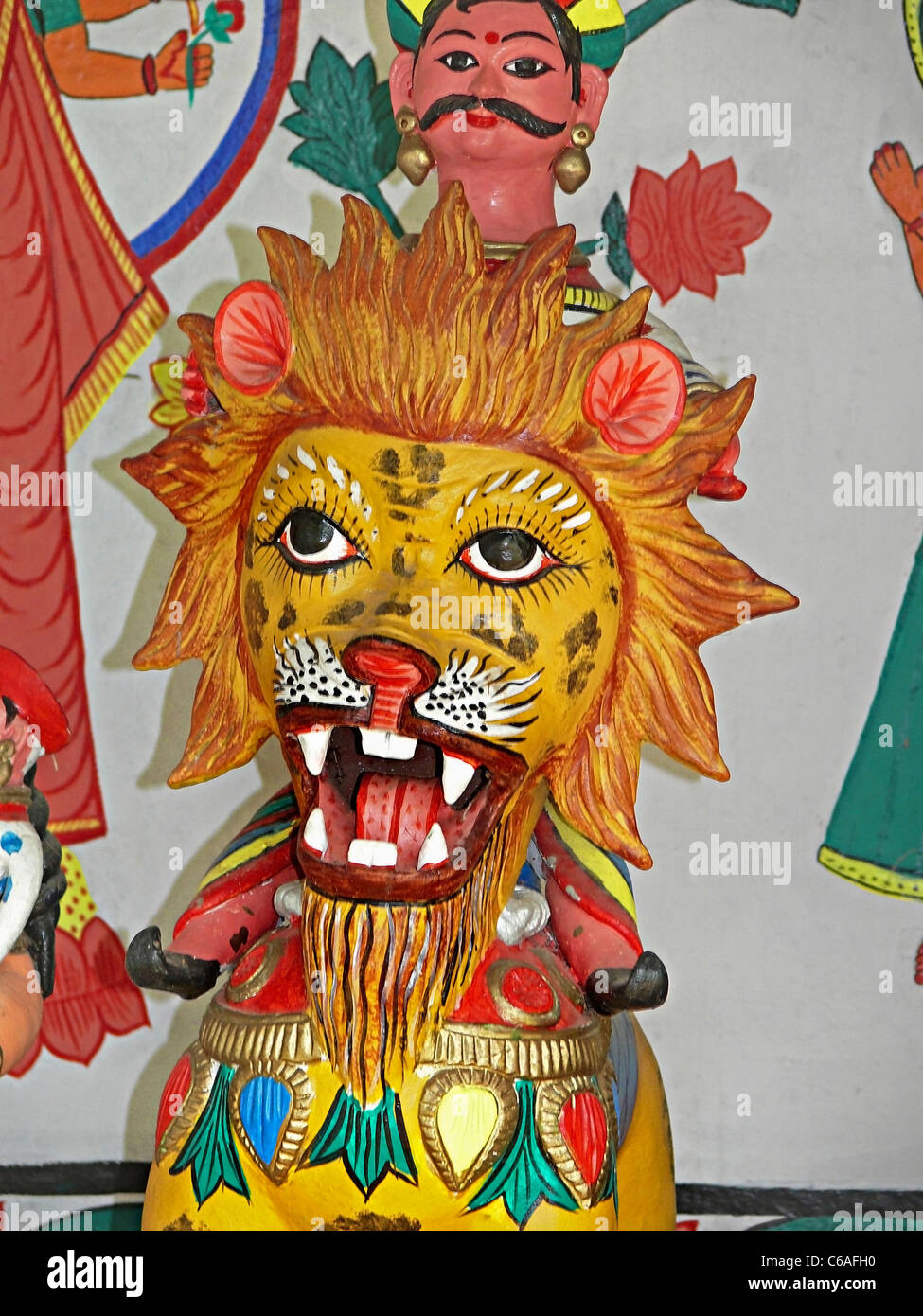 Stature of  Lion represent a mythic story of Sailesh & Motiram, Darbhanga, Bihar, India Stock Photo