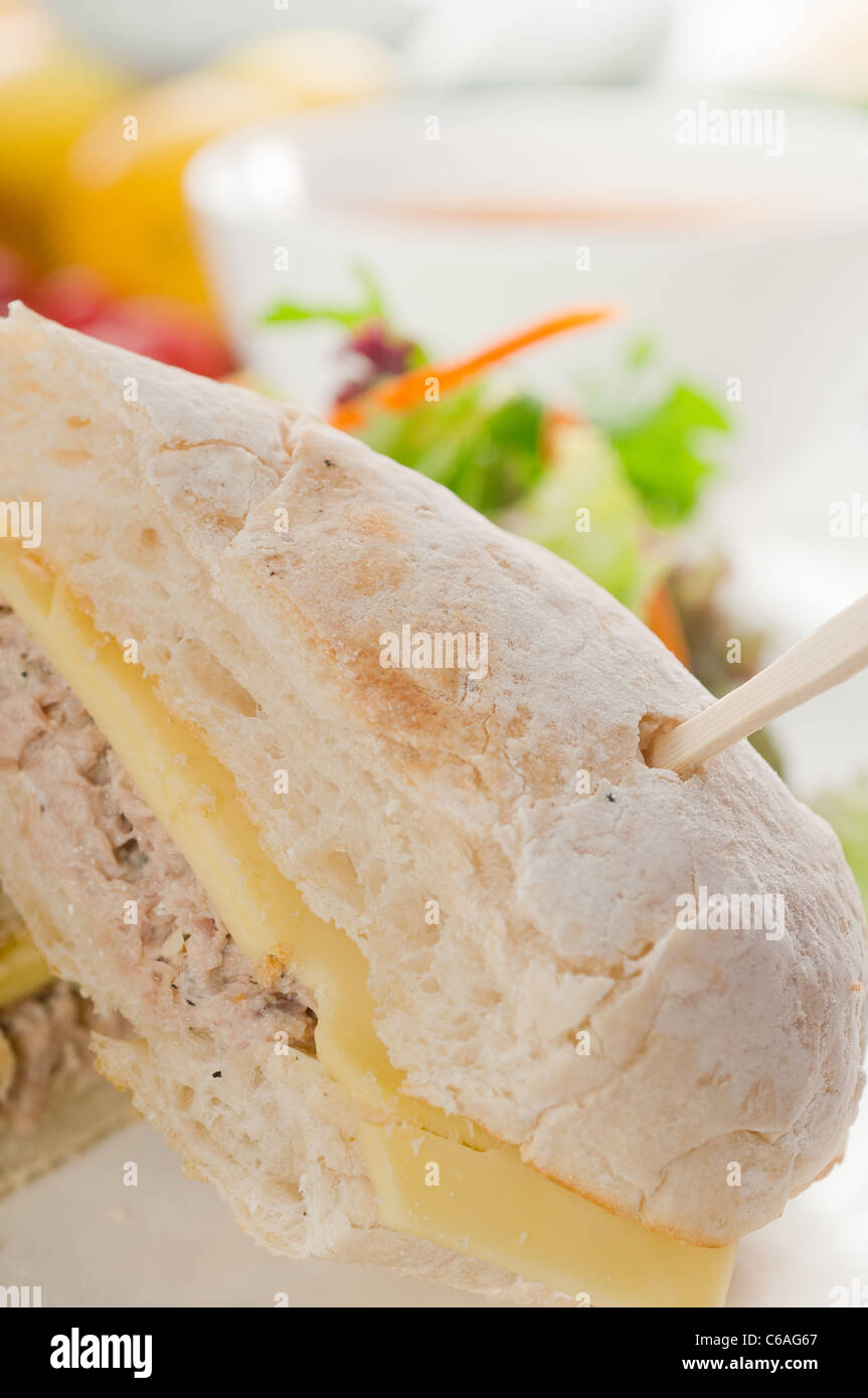 tuna fish and cheese sandwich with fresh mixed salad ,MORE DELICIOUS FOOD ON PORTFOLIO Stock