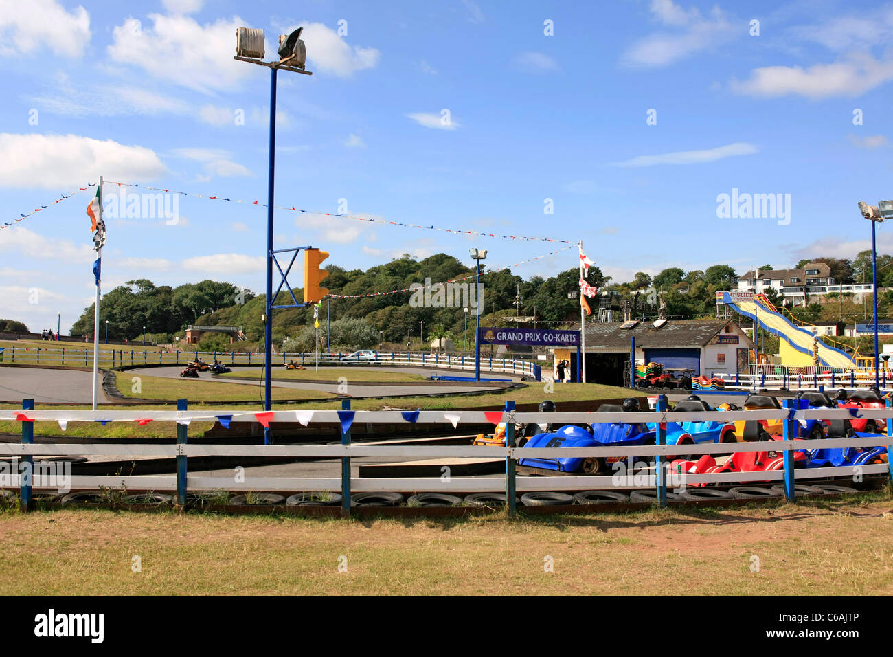 Grand Prix GoKart track on the seafront at Dawlish Warren Devon Stock Photo Alamy