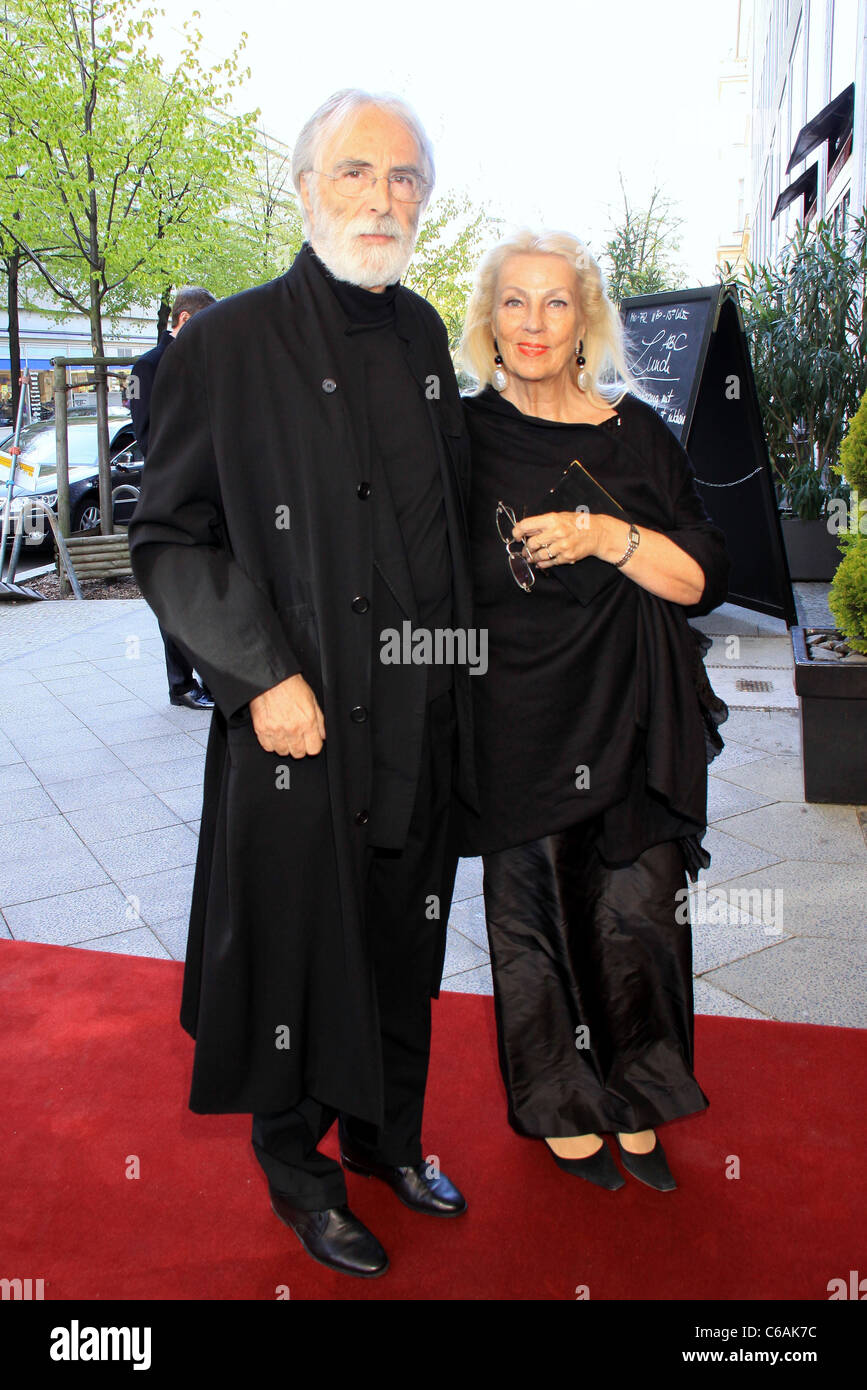 Michael Haneke and his wife Suzie outside the Concorde Hotel on their way to a pre party for 'Der Deutsche Filmpreis' (German Stock Photo