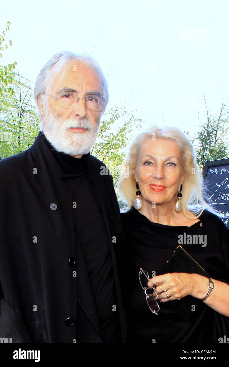 Michael Haneke and his wife Suzie outside the Concorde Hotel on their way to a pre party for 'Der Deutsche Filmpreis' (German Stock Photo