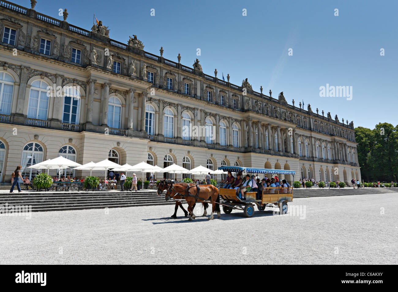 Schloss Herrenchiemsee Castle and Horse Carriage , Herreninsel Upper Bavaria Germany Stock Photo