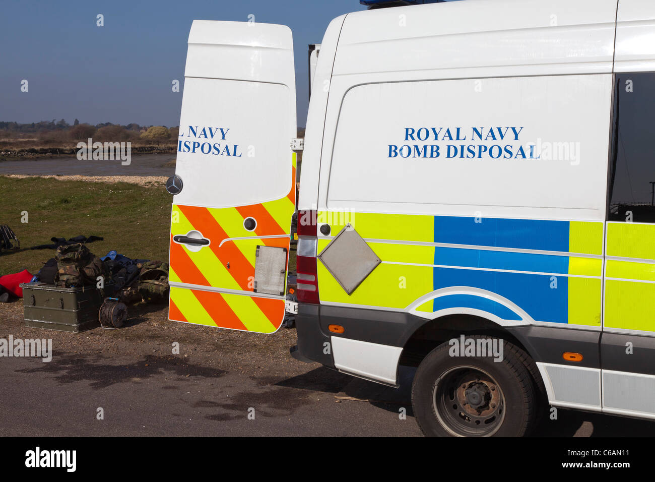 Royal Navy Bomb Disposal vehicle van emergency response diffuse make safe blow up professional army trained secure Stock Photo