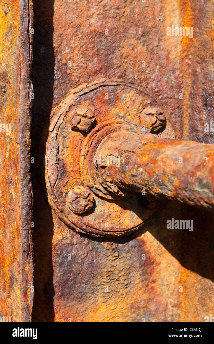 Iron Rust steel metal pipe plate corrosion orange red rusty scrap wrought surface corrode oxidisation oxidise Stock Photo