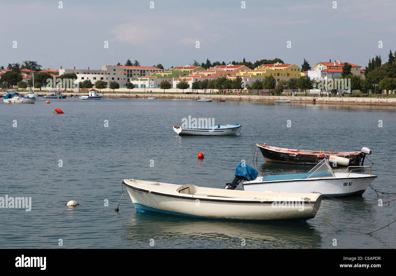 View across the bay towards the new part of Umag, Croatia. Stock Photo