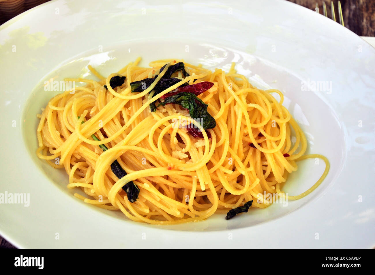 Spaghetti Aglio Olio Peperoncino, pasta with olive oil, garlic and