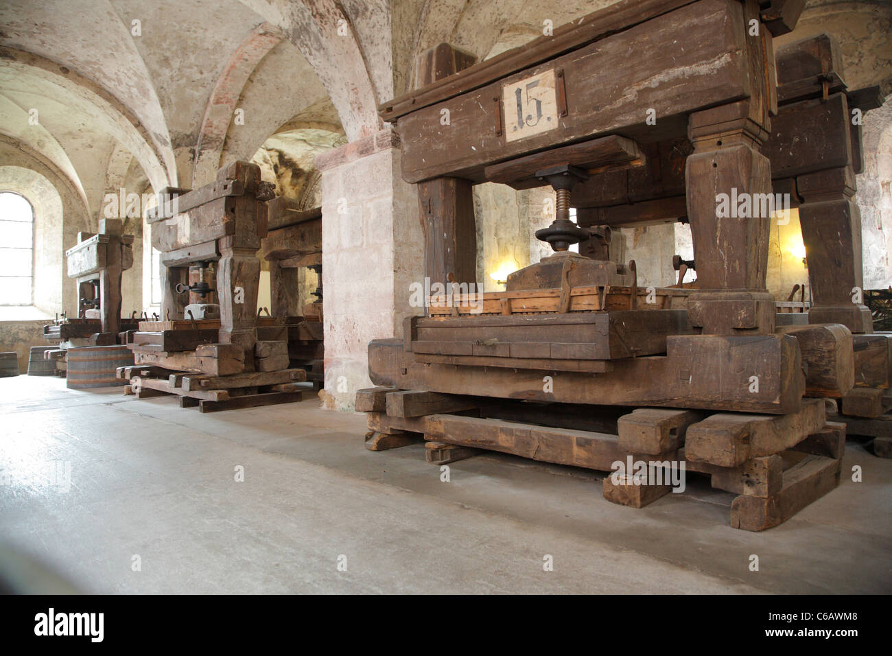 Wine press, Eberbach Abbey, Kloster  Eberbach, Hesse, Germany Stock Photo