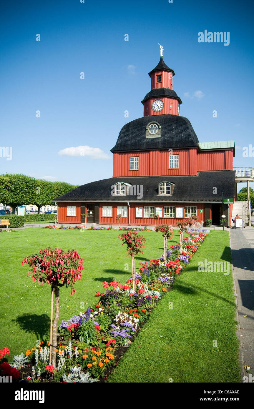 Lidköping sweden town square tourist information office summer swedish weather summertime time in municipality  falun red buildi Stock Photo