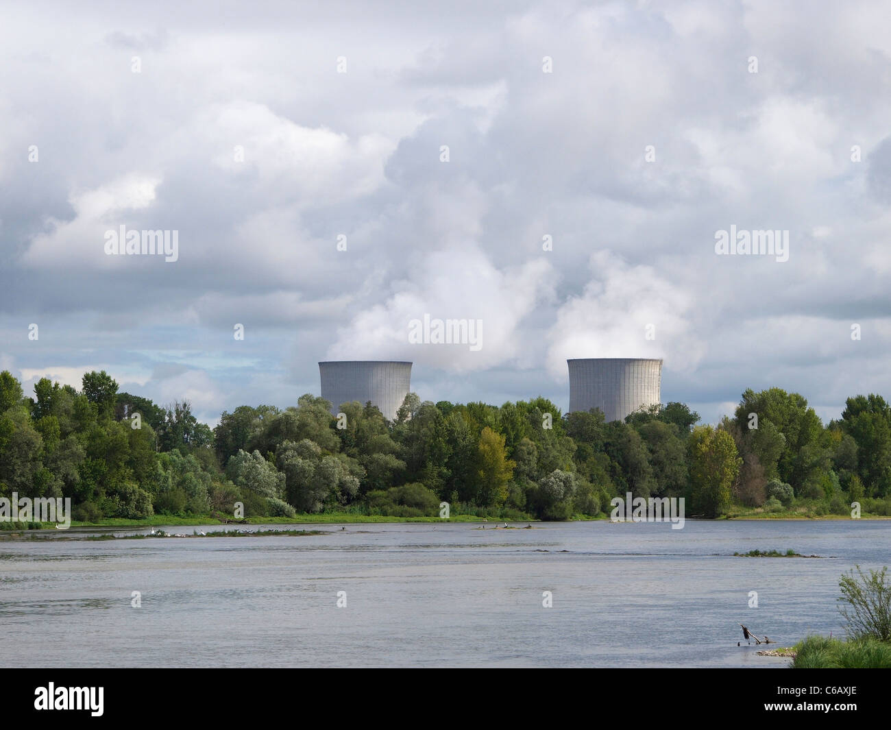 EDF Nuclear powerplant along the Loire river, France, in Saint Laurent des Eaux near Blois Stock Photo
