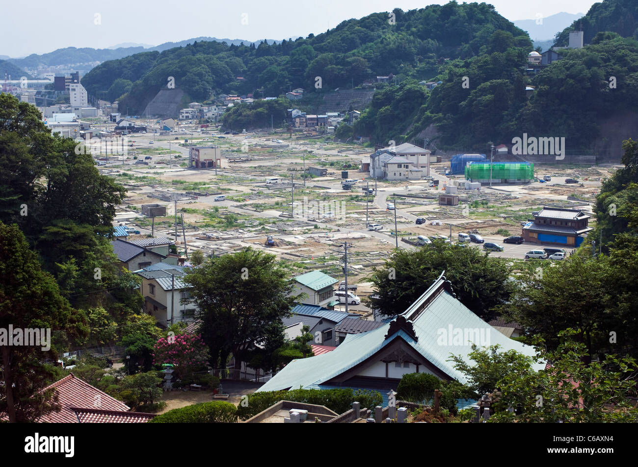 Part of the town of Miyako showing tsunami damage Stock Photo