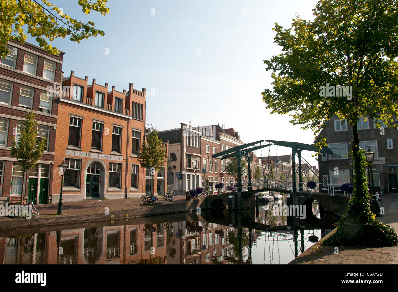 Leiden Netherlands Oude Rijn canal Old Rhine River Stock Photo