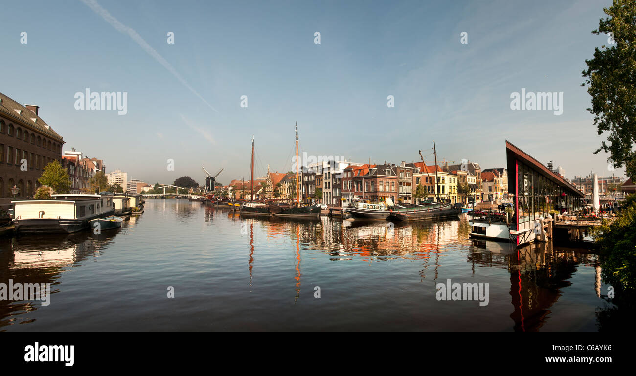 Old Port Harbor Leiden Netherlands Holland New Rhine Galgewater  Nieuwe Rijn Stock Photo