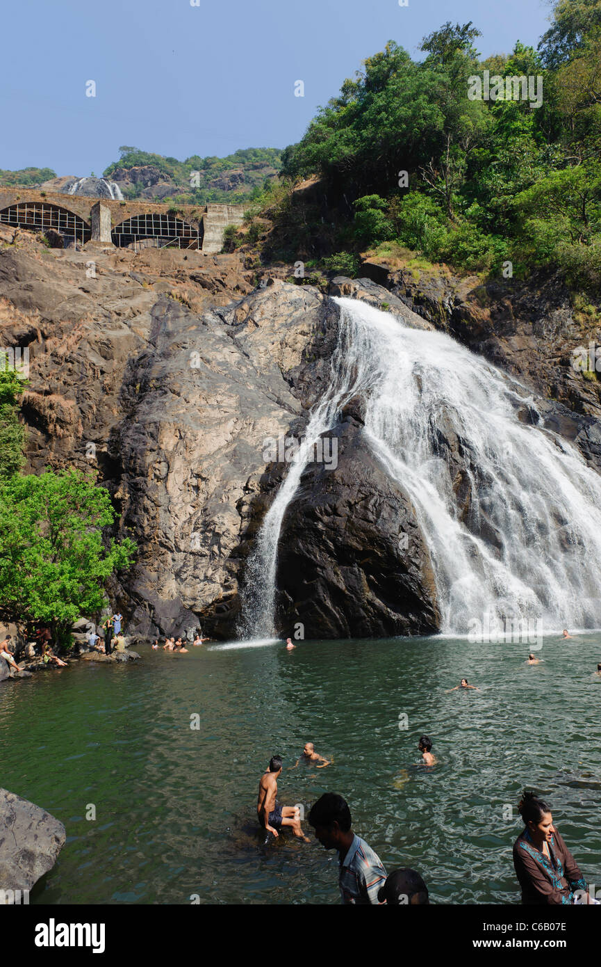 Dudhsagar waterfalls Bhagwan Mahaveer Sanctuary Goa India Stock Photo