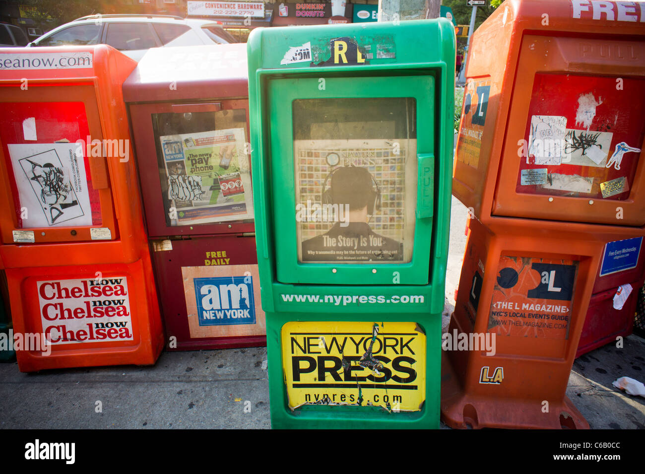 Newspaper boxes are seen on the sidewalk in the Chelsea neighborhood of New York Stock Photo Alamy