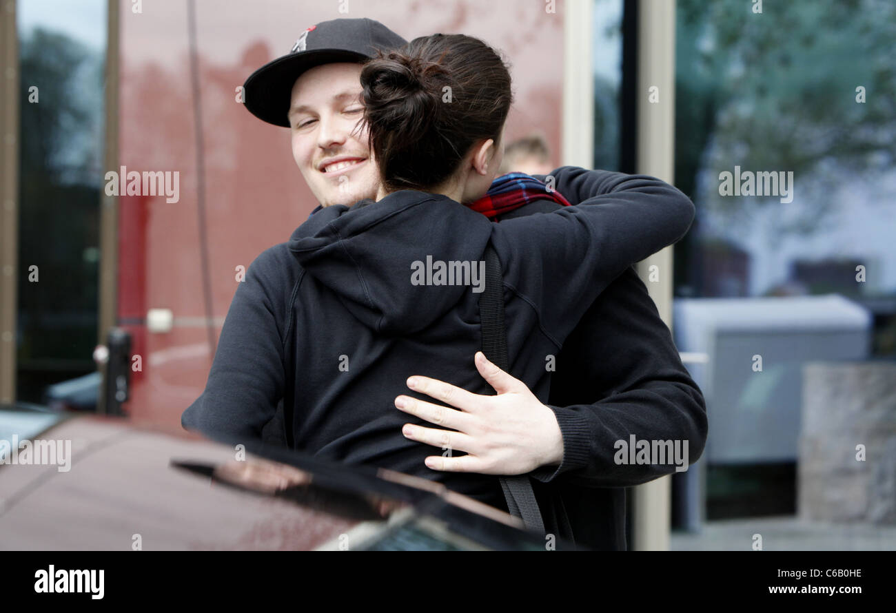 Lena Meyer Landrut leaving Radio Bremen 4 radio station through the back  door. The German 'Unser Star fuer Oslo' star did her Stock Photo - Alamy