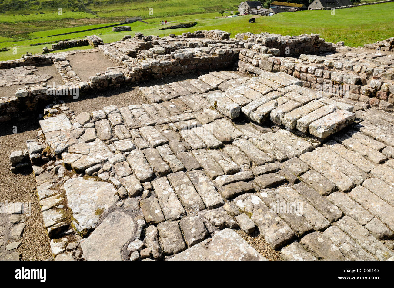 Courtyard of the commandant's house (praetorium), Vercovicium Roman Fort, Housesteads, Hadrian's Wall, UK Stock Photo