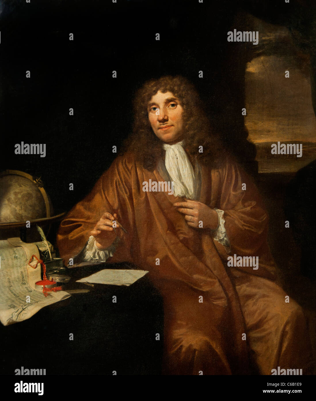 Antonie van Leeuwenhoek 1632 scientist Father of Microbiology naturalist Natuuronderzoeker  Netherlands improvement microscope Stock Photo
