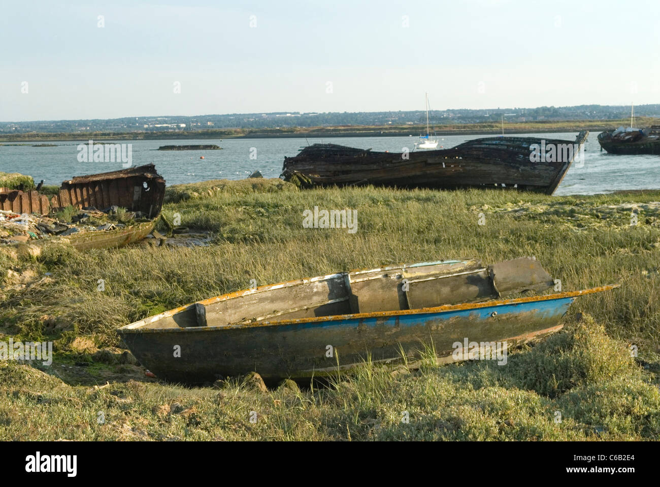 Hoo St Werburgh, Kent Marshes Medway river estuary derelict abandoned boats. Ship wrecks. Surrounding the river Medway the marshes are those that appear in Great Expectations by Charles Dickens, in the book they are presented as marshes around the Thames. 2011, 2010s UK HOMER SYKES Stock Photo