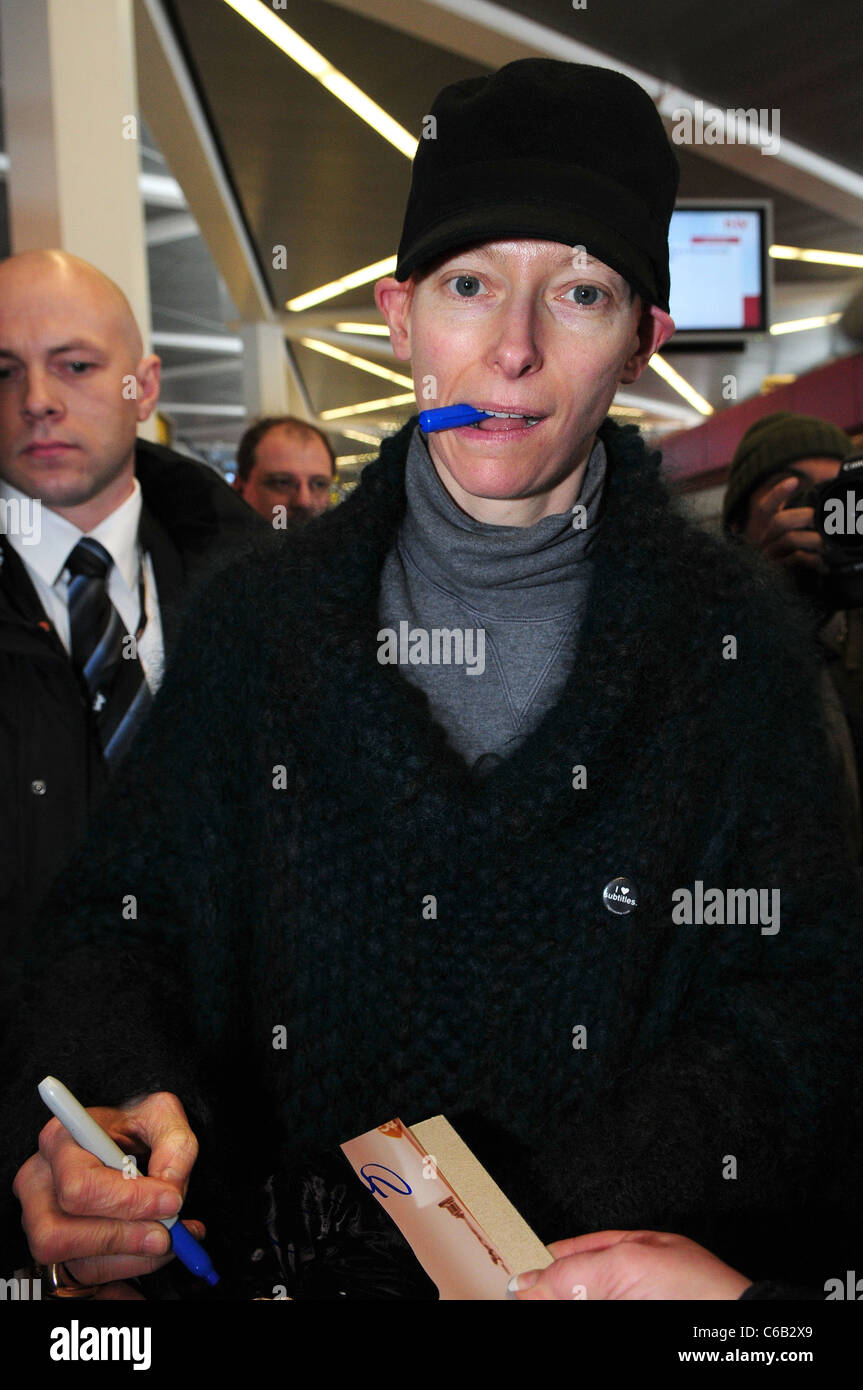 Tilda Swinton arriving at Tegel Airport for the 60th Berlin